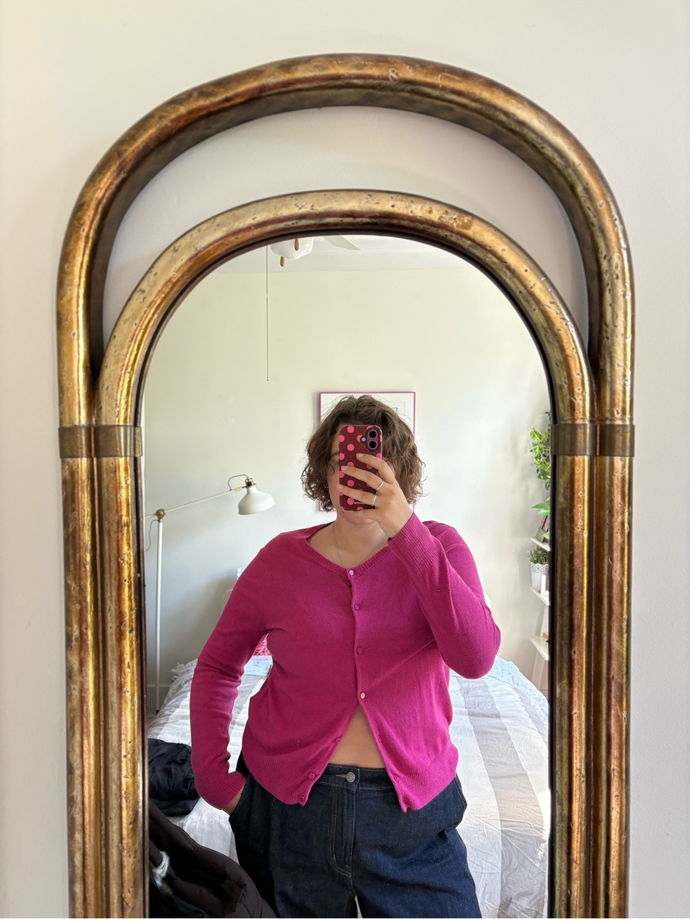 Bright Fuchsia Button-Up Cardigan - Picture 1 of 3